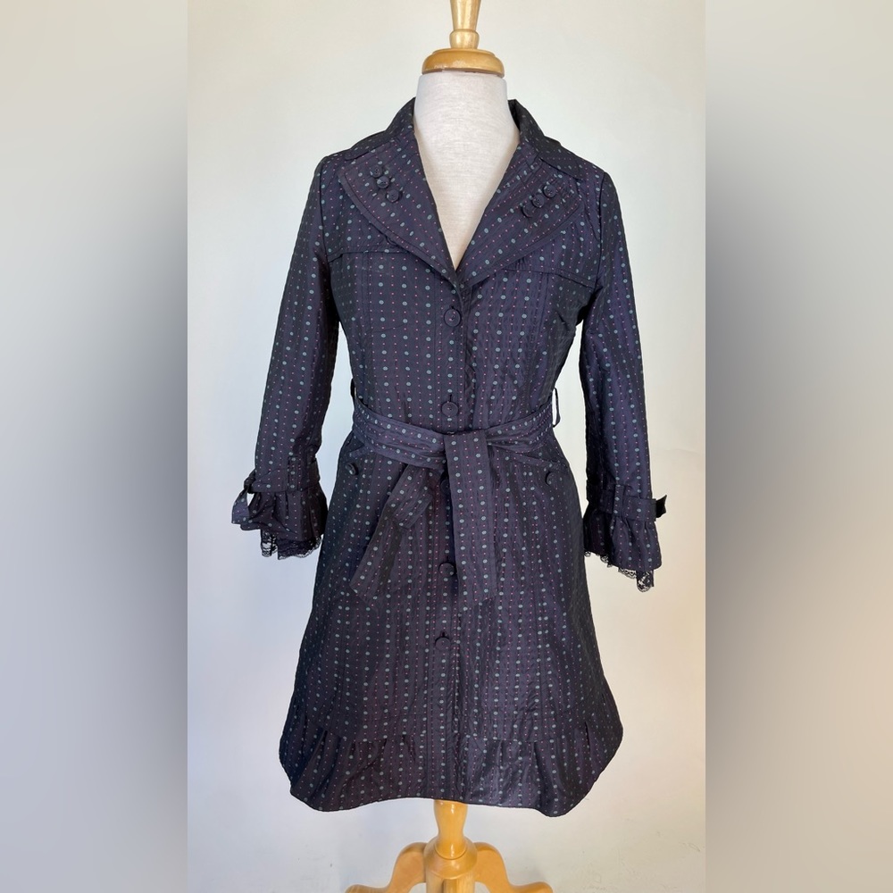Unique Vintage Trench Coat - Iridescent Purple with Pattern (Medium)